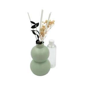 Grüne Keramik-Diffusor-Vase mit Stäbchen und getrockneten Blumen, Duft Frische Kräuter, 100ml - Lufterfrischer