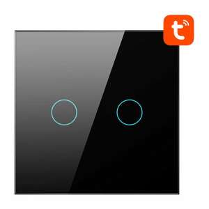 Avatto LZTS02-EU-B2 Smart Light Switch, black, front view with two buttons - Avatto