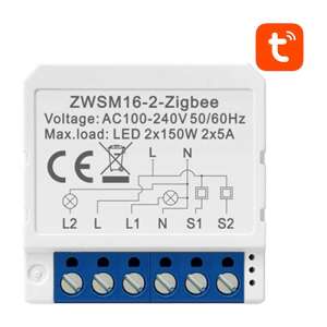 Avatto ZWSM16-W2 Zigbee Smart Switch Module, 2-channel, white, for controlling lights remotely with TUYA app or voice assistants - Avatto