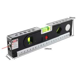FJS laser level, multi-functional architectural measuring tool, 240mm long, with red laser, level bubble, and tape measure - Laser level