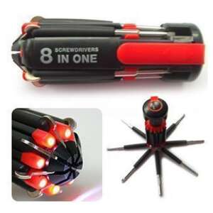 8 in 1 multifunction LED screwdriver set, with different screwdriver bits, flashlight, and belt clip - Screwdriver
