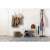 Black ModernHome coat rack with 14 hooks, in a hallway setting with other furniture