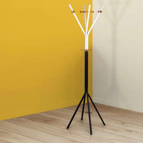 ModernHome Garderobe in Weiß und Schwarz mit Holzhaken