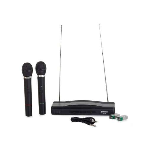 Vezeték nélküli karaoke mikrofon szett két mikrofonnal és vevővel, ideális otthoni bulikhoz vagy esküvőkhöz