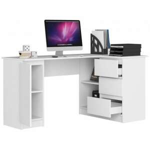 White corner computer desk with 3 drawers, 4 shelves, and a large work surface - Computer Desk