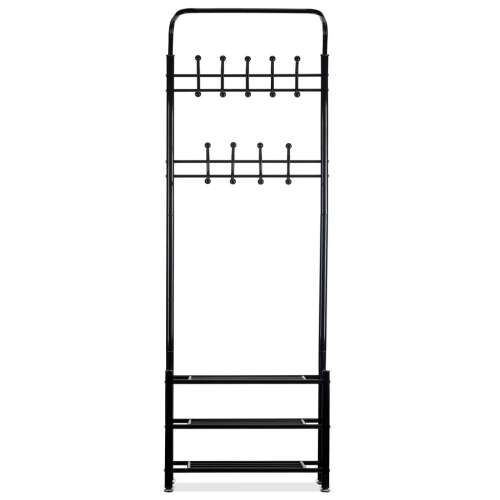 Black metal coat rack with shoe shelf, ModernHome