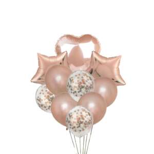 Rose gold balloon bouquet with heart, stars and confetti balloons - Balloon
