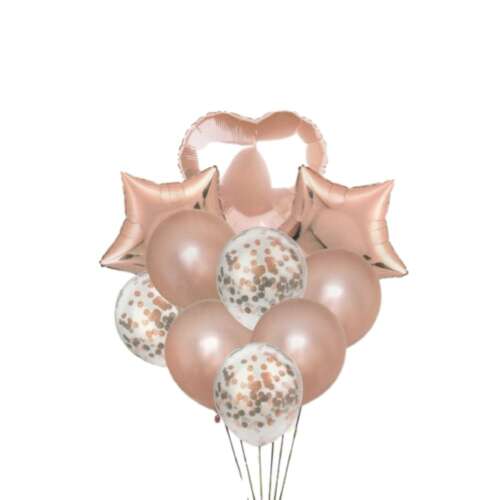 Rose gold balloon bouquet with heart, stars and confetti balloons