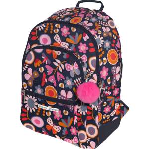 Jproust Garden ergonomischer Schulrucksack, blau mit Blumen- und Schmetterlingsmuster, Vorderansicht - Nonbrand Schultaschen, Ranzen