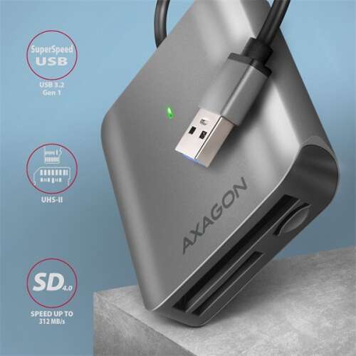 Cititor de carduri Axagon CRE-S3 USB 3.2 pentru carduri SD, microSD și CF, cu tehnologie USB SuperSpeed