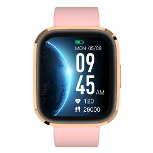 Garett GRC Style smartwatch with pink strap and gold frame, showing the time, heart rate, and steps - Smart device
