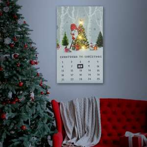 Calendar advent LED cu gnom, 30x50 cm, lumini LED alb cald, numărătoarea inversă până la Crăciun - Calendare de Advent