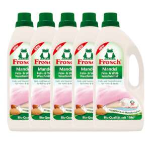 5er Pack Frosch Mandel Fein- & Woll-Waschmittel, 1,5L pro Flasche, 150 Wäschen - Waschgel