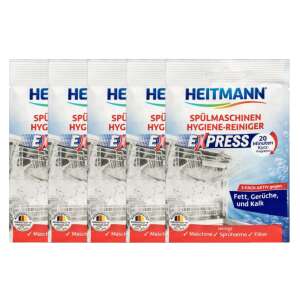5 Pack Heitmann Dishwasher Hygiene Cleaner Express, 20 Minute Short Program, 3-Way Active Against Grease, Odors, and Lime Scale - Dishwashing