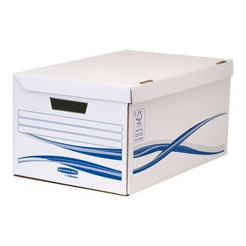 FELLOWES Csapófedeles archiválókonténer, karton, nagy, FELLOWES "Bankers Box Basic", kék-fehér 31861622