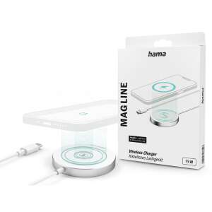HAMA MagLine Wireless Charger, 15W, Qi standard, white, with phone on top - Wireless Charger