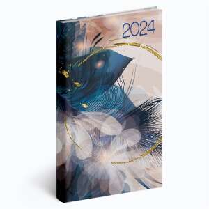 2024 Pocket Calendar with blue and gold feathers design - REALSYSTEM