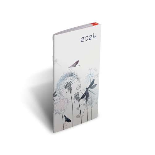 2024 RealSystem pocket calendar with dandelion and dragonfly design