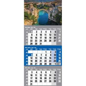 2024-es RealSystem Speditőr fali naptár európai fejlappal, 12 hónapos, 300mm x 680mm, a Mostari híd fotójával - REALSYSTEM