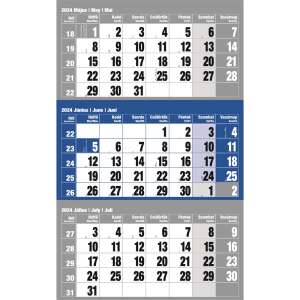2024 RealSystem Wandkalender, 3 Monate pro Seite, blau und grau Design, 300mm x 480mm - REALSYSTEM