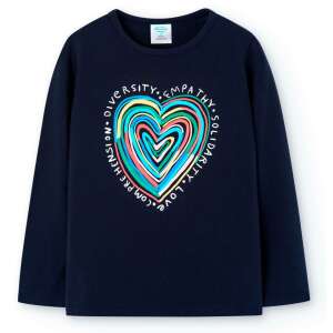 Boboli Langarm-T-Shirt für Mädchen mit einem bunten Herz-Druck, marineblau - Boboli