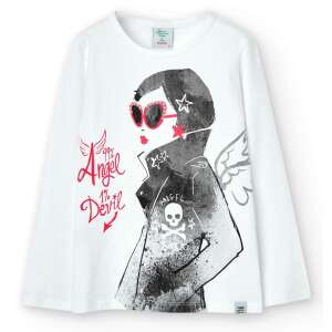Boboli ANGEL biała koszulka z długim rękawem dla dziewczynek z nadrukiem cool girl z przodu - Boboli