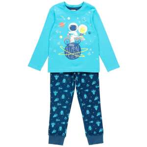 Boboli 'Mein Alien Freund' türkisblaues Langarm-Pyjama-Set für Jungen, mit einem Astronauten- und Alien-Motiv auf einem Fahrrad auf dem Oberteil und einem Raketenmuster auf der Hose - Boboli