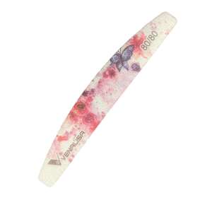 Venalisa 80/80 körömreszelő, ívelt, fehér rózsaszín és kék virágmintával - Köröm buffer