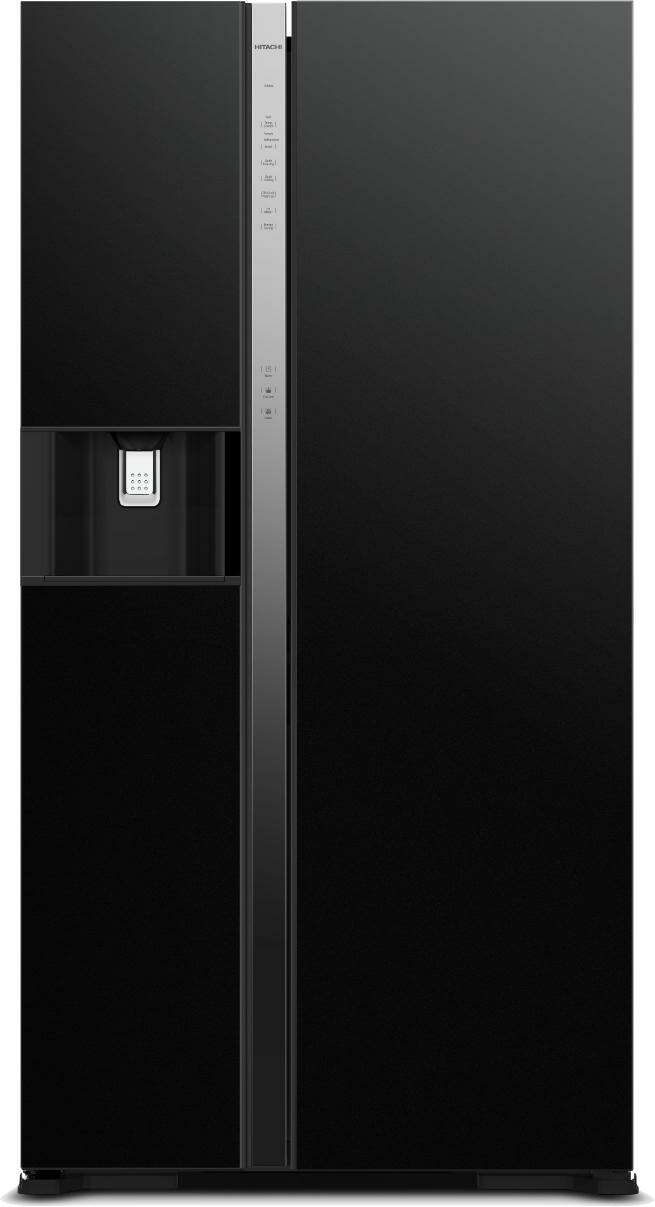 Hitachi side-by-side hűtőszekrény, 2 ajtós,573l, fekete üveg