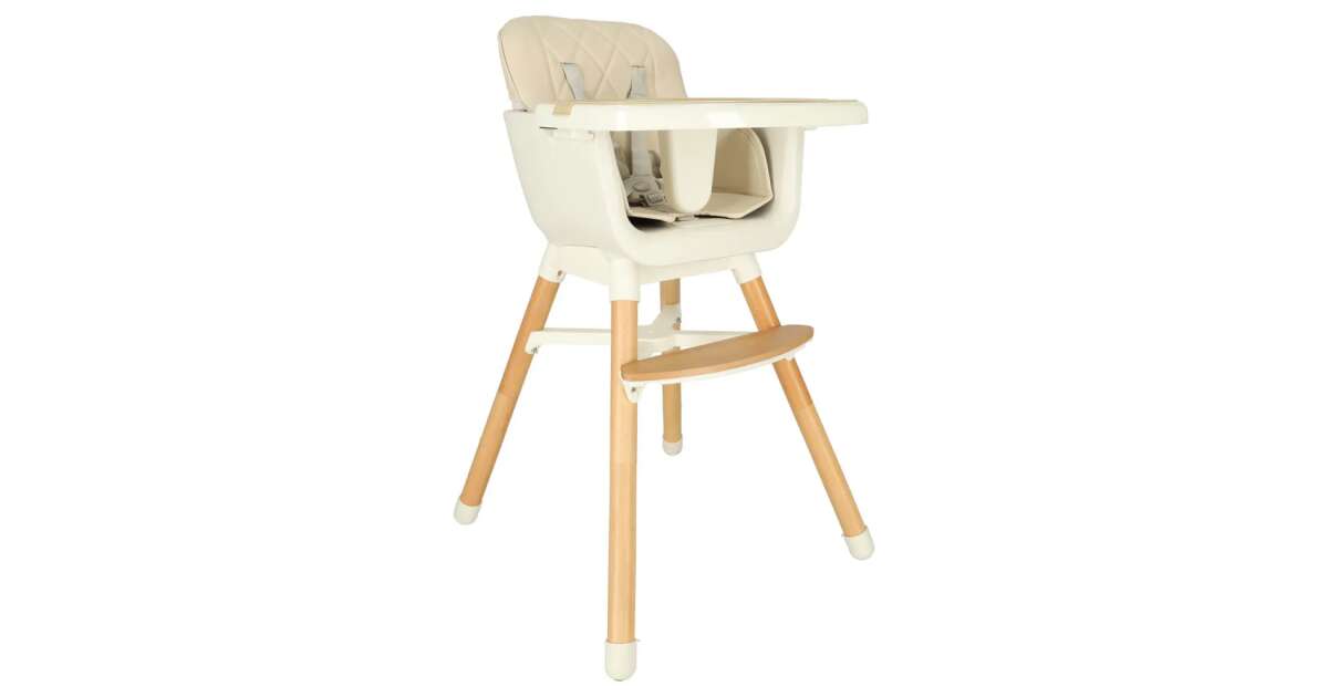 Feeding chair with footrest with wooden legs beige