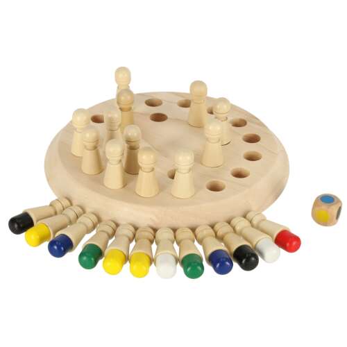 Wooden memory game with colorful sticks and a dice, for kids