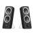 Logitech Z200 2.0 speaker system, black with white accents, angled view