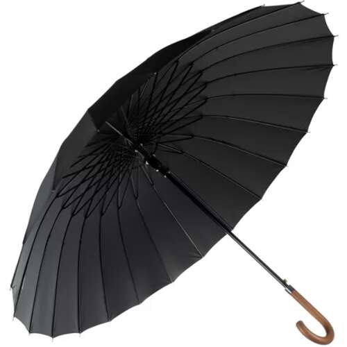 Malatec 24-Rib Black Umbrella, Open