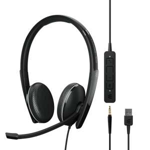 Sennheiser EPOS ADAPT 165 USB II Stereo UC Optimized Headset Black, showing the headset with microphone and control unit - Headphone