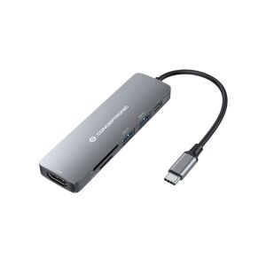 Conceptronic DONN11G Stacja dokująca USB-C 6w1, szara, widok pod kątem - Stacja dokująca