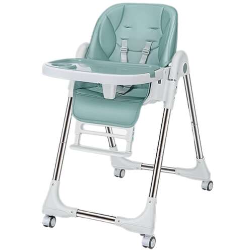 Pepita Milu multifunkciós etetőszék zöld színben, állítható magasságú és háttámlával, kerekekkel, csecsemők és kisgyermekek számára