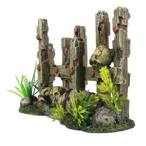 Laroy Group Akvárium Dekoráció Koponyákkal, 19.5 x 8 x 12.8 cm, gyantából készült kerítés koponyákkal és növényekkel, akvárium dísz - Aqua Della