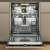 Whirlpool W8I HT58 TS built-in dishwasher, open door, showing interior with three baskets, cutlery drawer, and controls