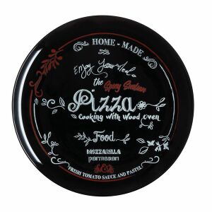 Luminarc Friends Time 32 cm-es pizza tányér, fekete pizza mintával - Luminarc