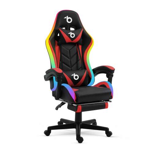 SPRINTER RGB LED gaming chair with adjustable headrest and lumbar support, black and red color, BMD1115RD model