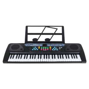 Black 61-key electronic keyboard with microphone, music stand, and MP3 player - Toy Instrument