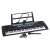 Black 61-key electronic keyboard with microphone, music stand, and MP3 player