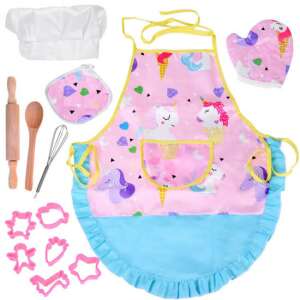 Unicorn kitchen apron set for kids with chef hat, gloves, rolling pin, spoon, whisk, and cookie cutters - Kids' apron
