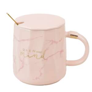 Pufo Mind & Life pink ceramic mug with lid and spoon, 350 ml - Serving