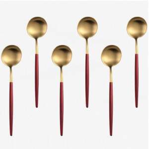 Set 6 lingurite Pufo Luxury pentru cafea, ceai, desert, otel inoxidabil, 13 cm, auriu/rosu 68162497 - Linguri