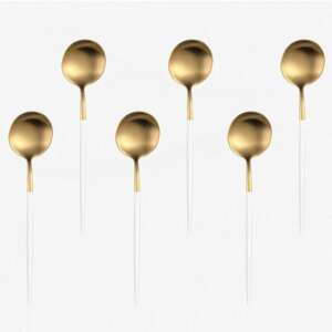 6 pc Pufo Luxury Spoons for Coffee, Tea, Dessert, Stainless Steel Set, 13 cm, Gold/White 68162511 - Spoon
