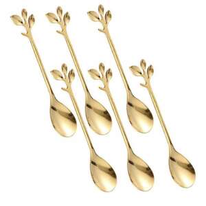 Set of 6 gold leaf tea spoons, Pufo brand - Spoon