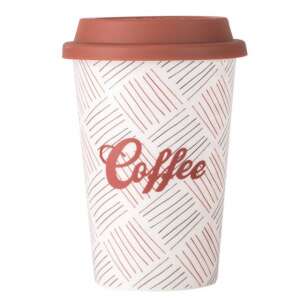 Pufo Stripes ceramic travel mug with silicone lid, 415 ml - Serving