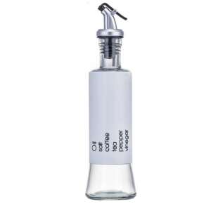 Pufo Savor 300ml white glass oil and vinegar dispenser with silver lid and spout - Oil & Vinegar Dispenser