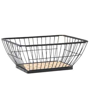 Pufo Metal Fruit Bowl with Bamboo Base, Rectangular, 28 x 22.5 cm, Black 68165598 - Bowl